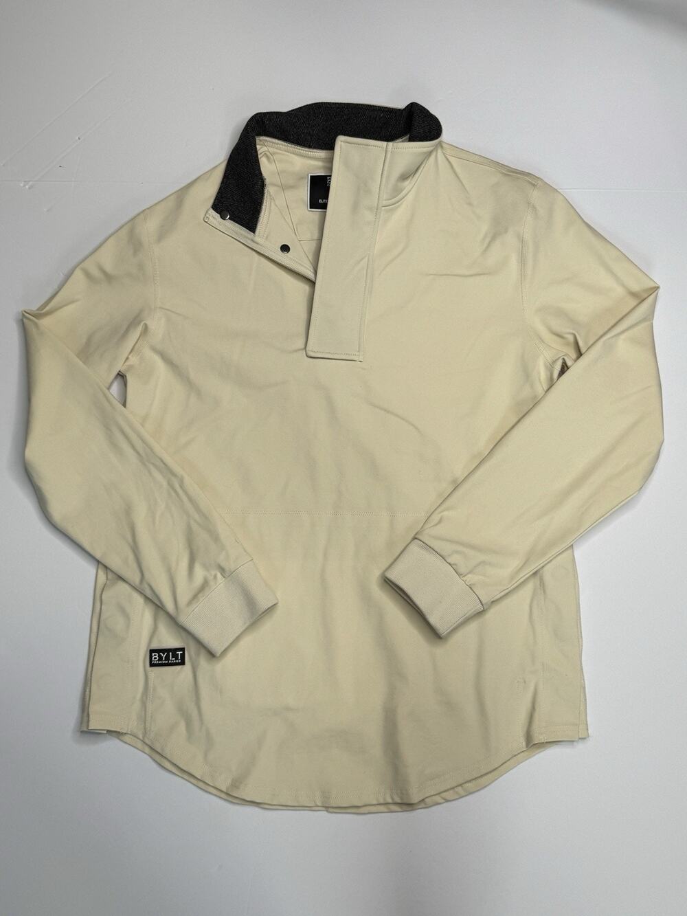BYLT Elite+ Fairway Pullover Men’s S Cream Golf 1/4 Snap Drop Cut Stretch